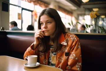 Foto op Plexiglas Teenager girl enjoying breakfast in a vintage coffee shop © antonio