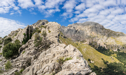 Fototapeta na wymiar ridge and Puig de Ses Vinyes (1109mts), Escorca, Natural area of the Serra de Tramuntana., Majorca, Balearic Islands, Spain