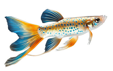 A graceful blue and yellow fish with spotted body