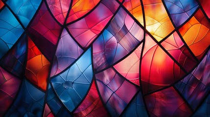 Colorful abstract background with a stained glass design, featuring a dynamic spectrum of warm tones.