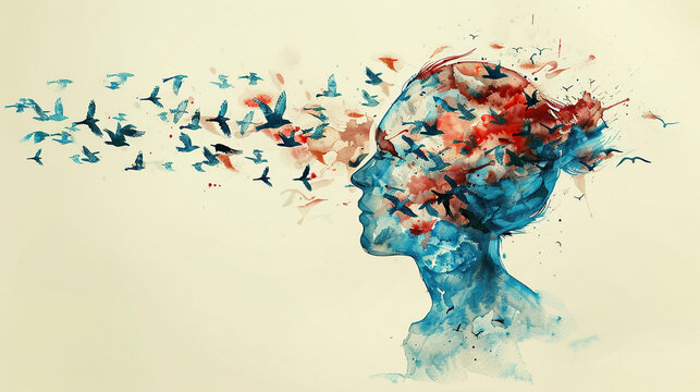 International Parkinson's awareness month concept, a woman with degenerative disease logo, Mental health. Stroke, synapses and neurons interaction art, Poster, banner, card, background.