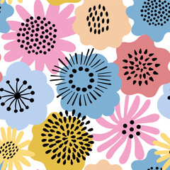 Flower seamless pattern illustration. Spring floral doodle background - 771741802