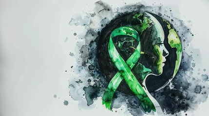 Foto op Plexiglas World Parkinson's Awareness Month background with green ribbon and black and white earth globe. 11 april  © Mahnoor