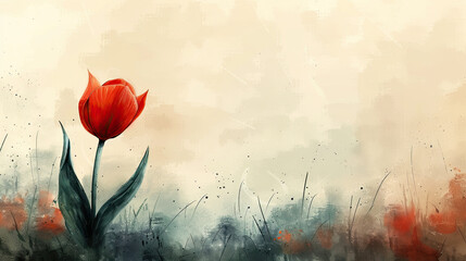 red tulip flower sign or symbol , concept of Parkinson's disease day , 11 april, Alzheimer awareness day, dementia diagnosis, memory loss disorder,