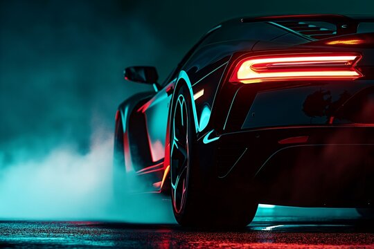 a sports car front and side view on a dark background, sports car closeup view, supercar isolated, automobile, car, supercar, car background, supercar in smoke background, car side view, car closeup