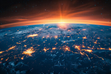 Planet Earth from space with the setting sun - Powered by Adobe