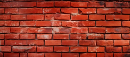 Fototapeta premium An intricate pattern of red brickwork on a wall, showcasing symmetry and precision in placement. The mortar between each rectangle brick adds depth and texture