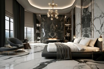 Tranquil Marble white room. Floor studio. Generate Ai