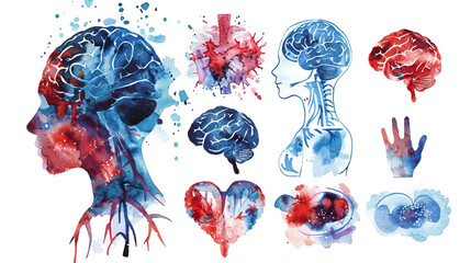 colorful set of logo of human brain, concept of Parkinson's disease day , 11 april, Alzheimer awareness day, dementia diagnosis, memory loss disorder, 