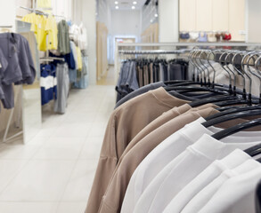 Obraz na płótnie Canvas Store hanger with female clothes. clothes rack
