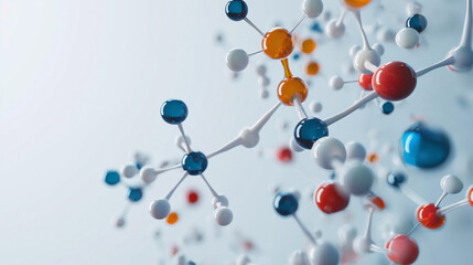Modelo molecular en 3D con enfoque selectivo - obrazy, fototapety, plakaty
