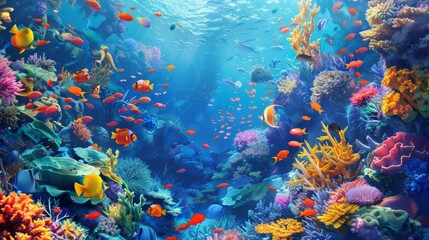 Fototapeta na wymiar Vibrant Underwater Seascape With Coral Reef and Tropical Fish