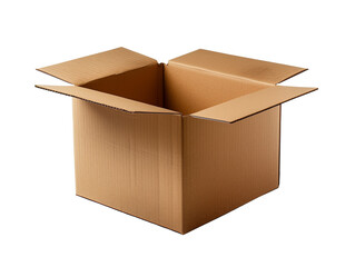 Empty open cardboard box mockup, png file of isolated cutout object on transparent background