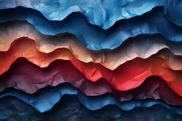 Colorful mountain range with blue, red, and yellow stripes. The mountains are made of paper and...