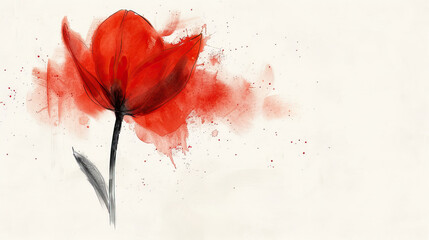 World Parkinson's disease day card with red tulip flower on white background, concept of Parkinson's disease day , 11 april, Alzheimer awareness day, dementia diagnosis, memory loss disorder,