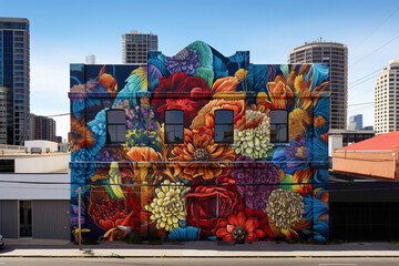 Experience the awe-inspiring beauty of a vibrant street art mural that breathes life into the cityscape.