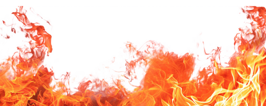 Fire border isolated on transparent background.