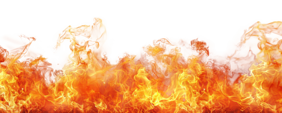 Fire border isolated on transparent background.