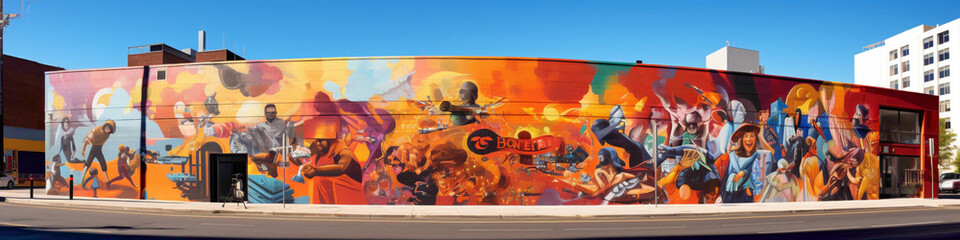 Experience the excitement of urban art with a bold street art mural on display.