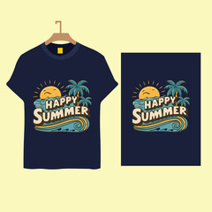happy summer vintage t shirt vector design templated