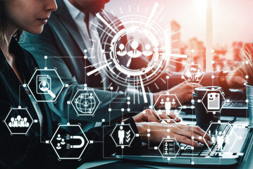 Human Resources Recruitment and People Networking Concept. Modern graphic interface showing...