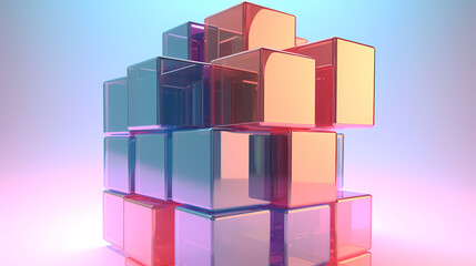 3D rendering abstract cubic blocks