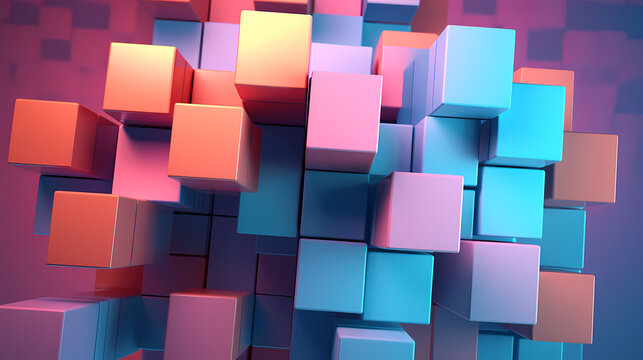 3D rendering abstract cubic blocks