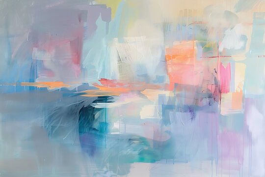 : A serene, abstract painting that features a variety of pastel hues