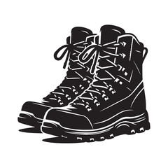 Timeless Hiking Boot Illustration, Black and White Boot Silhouettes, Hiking Boot Illustration, Vector Illustration of Vintage Hiking Boots, Iconic Outdoor Footwear