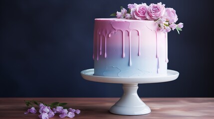 Cake decorated with a smooth, airbrushed frosting finish that resembles a watercolor painting with soft color gradients.