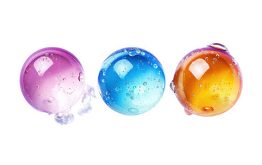 Colorful spheres soap bubbles on transparent or white background