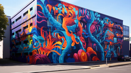 Experience the pulse of the city with bold and psychedelic street art murals illuminating the urban landscape.