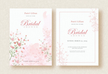 pink of floral painting arrangement with splash on bridal shower invitation