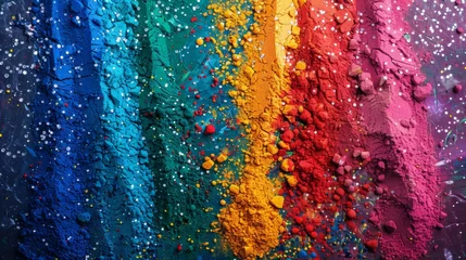 Foto op Plexiglas a close up of a pile of rainbow colored powder. Generative AI © Eugen