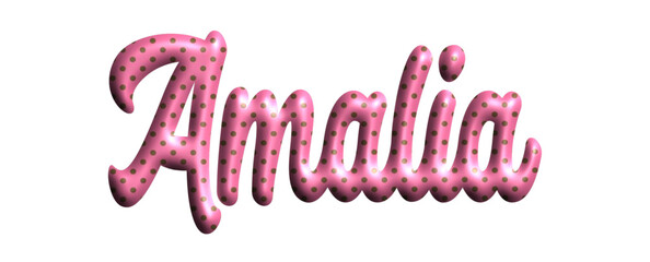 Amalia - pink color with dots, fabric style -name - three-dimensional effect tubular writing - Vector graphics - Word for greetings, banners, card, prints, cricut, silhouette, sublimation - obrazy, fototapety, plakaty