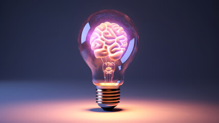 Brain inside light bulb, creative idea concept