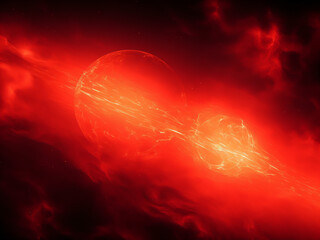 Fiery Solar Storm Red illuminates space. AI Generation.