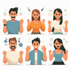 Vector set of angry people with a simple flat design style - obrazy, fototapety, plakaty