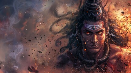 The image of Lord Shiva in his fierce and angry form.