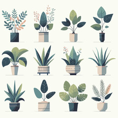 Vector set of plants with a simple and minimalist flat design style