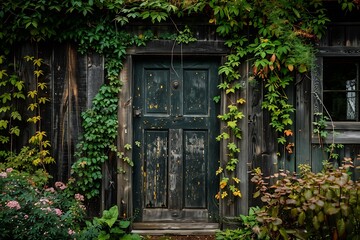 An old wooden cottage door