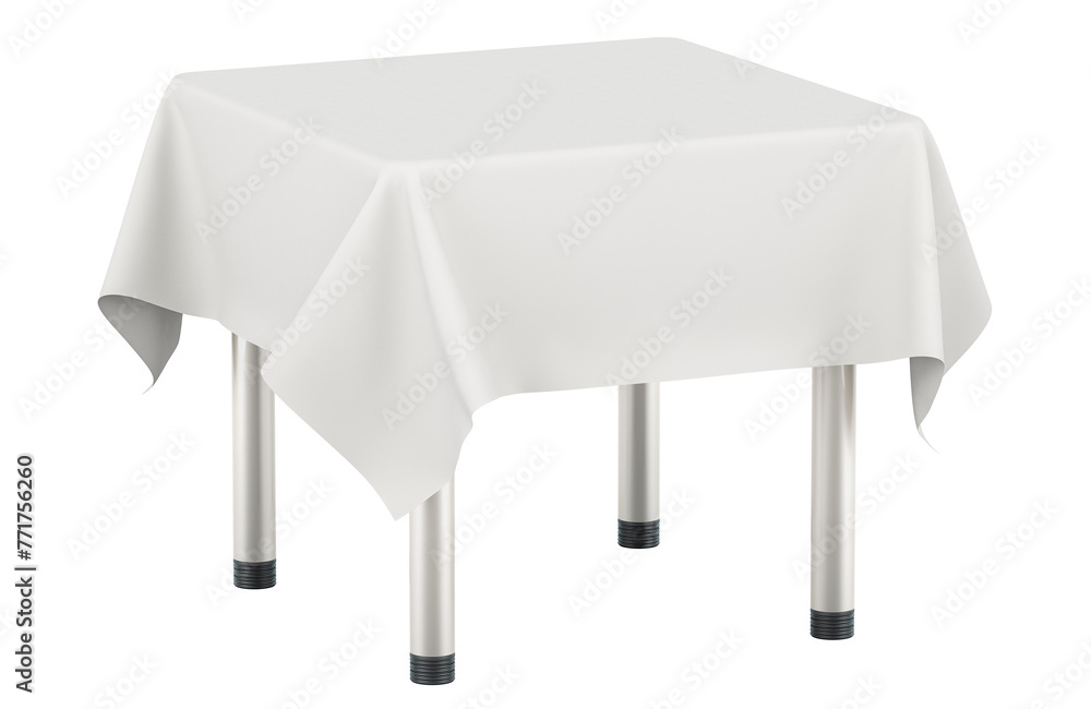 Poster empty rectangular table with transparent table cloth. 3d rendering isolated on transparent backgroun