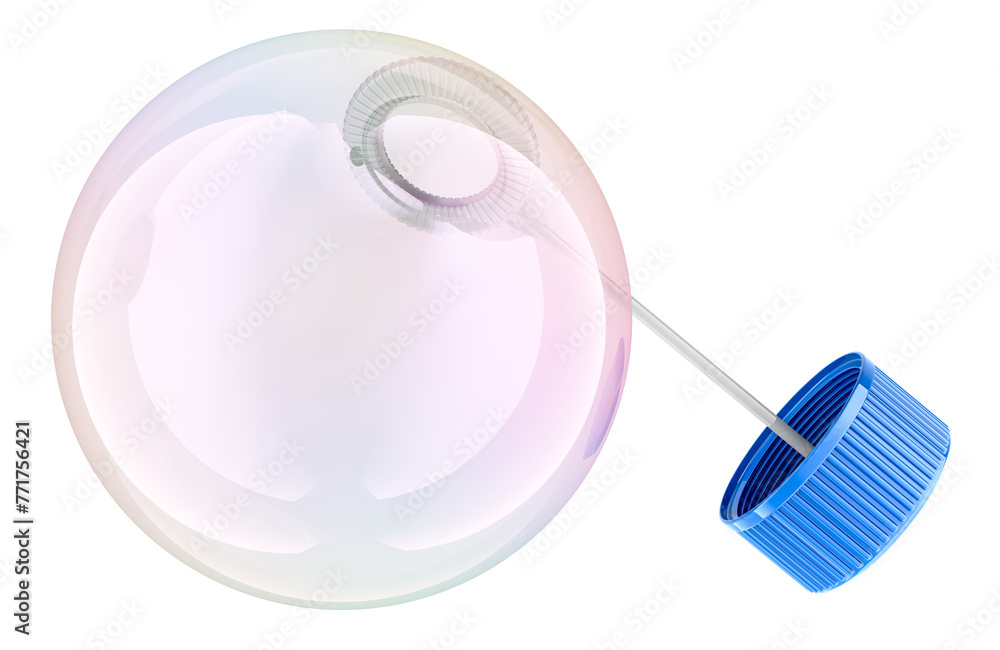 Aufkleber soap bubble with bubble wand, 3d rendering isolated on the transparent background