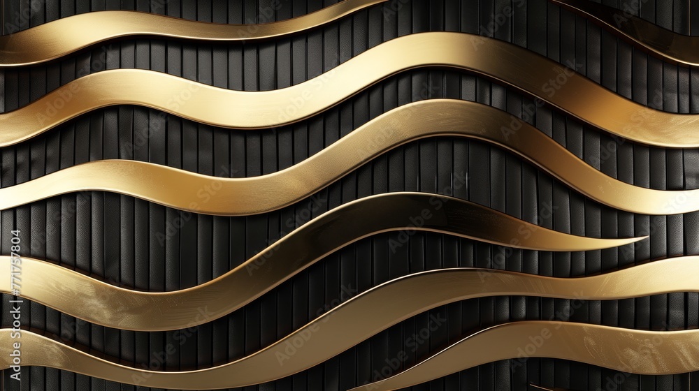 Poster a black and gold abstract background with wavy lines and curves at the center of the image