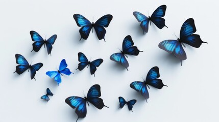 Fototapeta premium Blue Butterflies on White Background