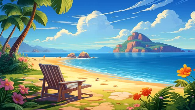 Animation background summer vacation concept in a beach landscape. seamless looping 4k time-lapse animation video background