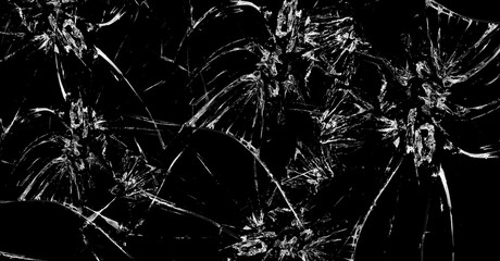 broken glass realistic texture with cracks, overlay photo of cracked window hole .