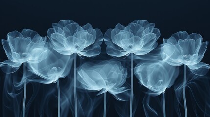  A cluster of azure blossoms resting atop a dark background, emitting fumes