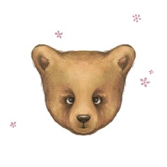 watercolor illustration Teddy Bear head face with flowers