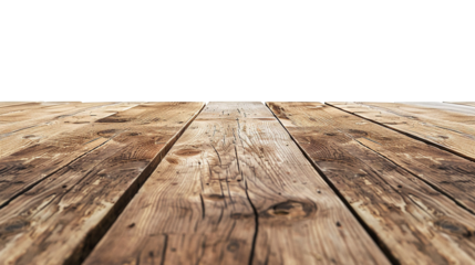Perspective view of wood or wooden table top on transparent or white background